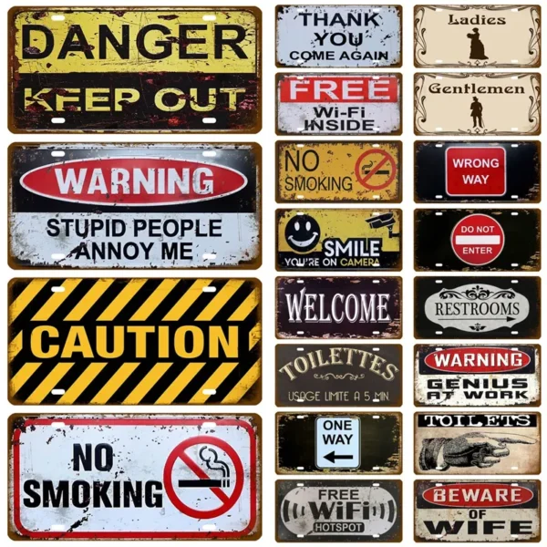 WIFI Toile Smile Welcome License Plate Store Wall Decor Restrooms Tin Sign Vintage Road Guide Metal Sign Painting Plaques Poster