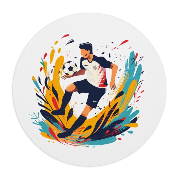 Soccer Player Round Mouse Pad — Colorful Action Graphic Desk Mat