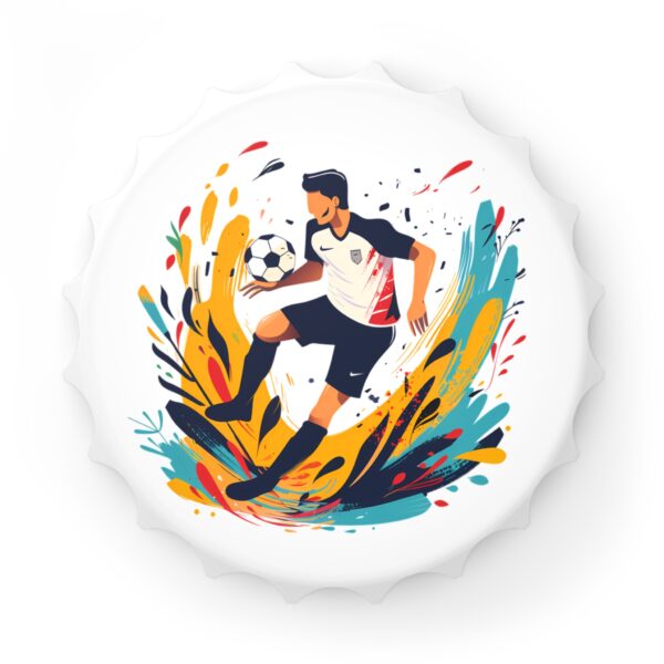 Soccer Player Bottle Opener — Colorful Football Kick Design