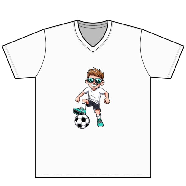 Kids Soccer V-Neck Tee — Cool Boy Playing Soccer Graphic