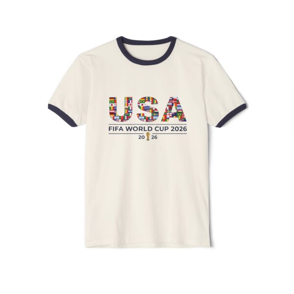 FIFA World Cup 2026 USA Ringer T-Shirt — Retro Flag Mosaic Soccer Tee