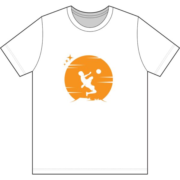 Soccer Sunset T‑Shirt — Orange Silhouette Football Player Graphic