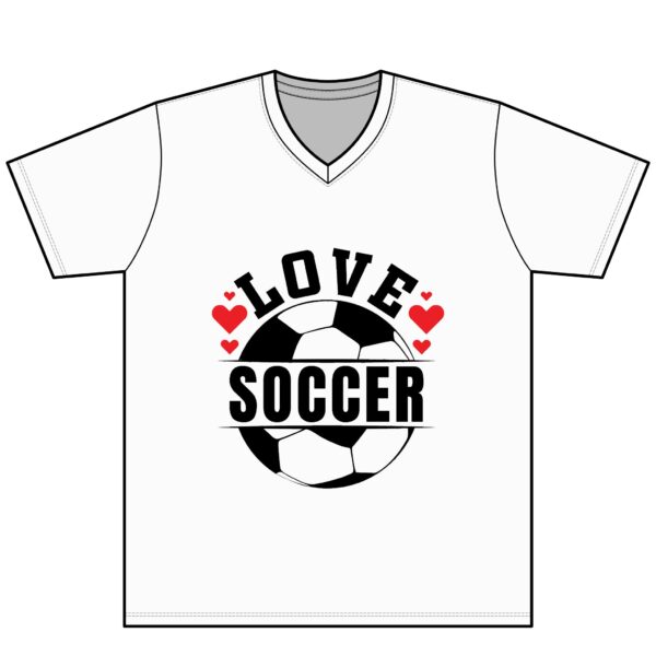 Love Soccer V-Neck Tee — Heart Soccer Ball Graphic